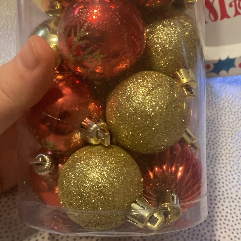 Holiday style ornaments 24count  red gold